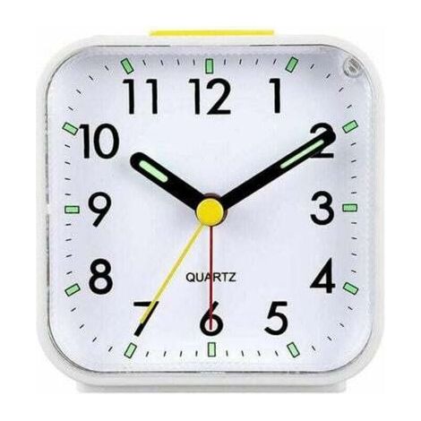 Silent analog alarm clock with no ticking, gentle wake-up, audible beeps, volume increase, snooze and light functions, battery operated, easy setting, white (1/4)