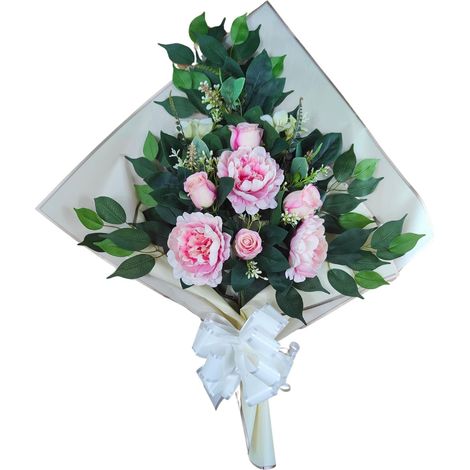 Bouquet de Fleurs artificielles pour cimetière à Mettre dans Un Pot, Un Vase ou sur Une Tombe 73 x 63 x 20 cm (pivoines Roses) (1/4)