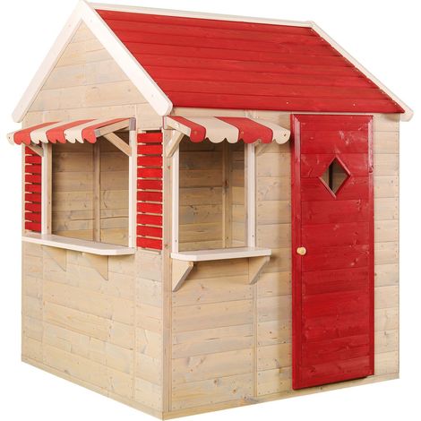 Wendi Toys Holz Spielhaus Dachs inkl. Markisen  Natur  120x120x155 cm