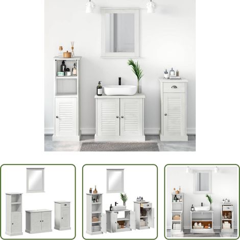vidaXL Massivholz - Badezimmermöbel-Set 4 pcs Antik Weiß Massives Kiefernholz (1/5)