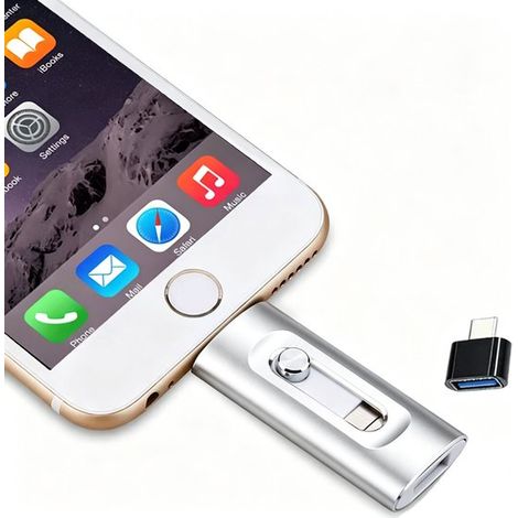 Clé USB 256 Go haute vitesse, compatible iPhone, iPad et Android, stockage externe Plug-and-Play pour photos, vidéos et fichiers, argent (1/5)