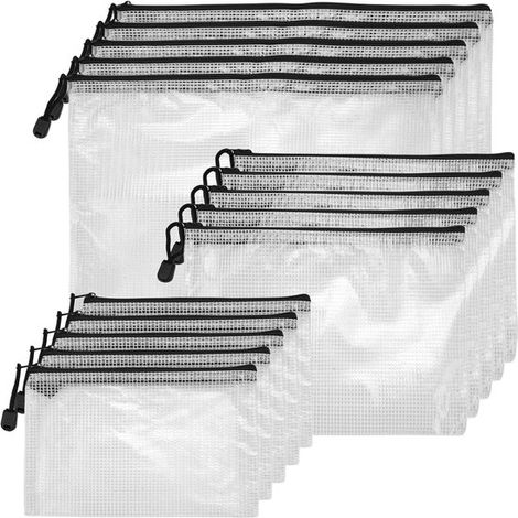 Pochettes de rangement pour documents avec fermeture éclair, transparentes et imperméables, pour formats A4, A5 et A6, lot de 15, idéales pour les voyages, les produits de beauté et l'organisation. (1/5)