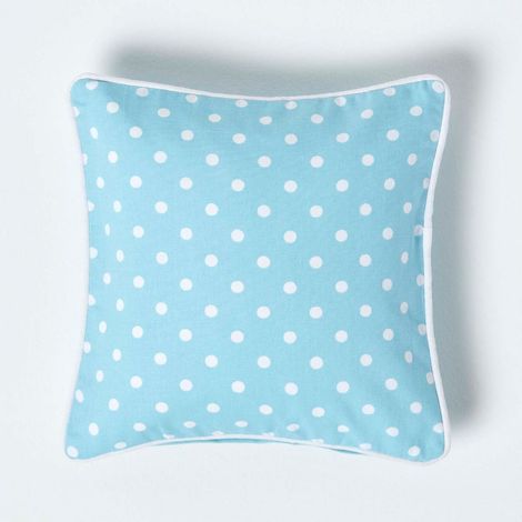 HOMESCAPES Housse de coussin Bleu à pois en coton, 30 x 30 cm