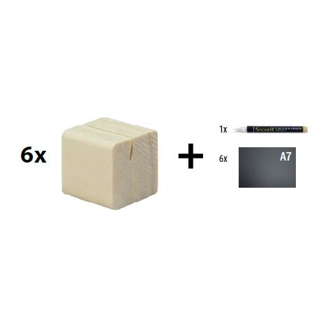 Base Porta Tag a cubi in legno con fessura 6 basi e 6 tag + Pennarello