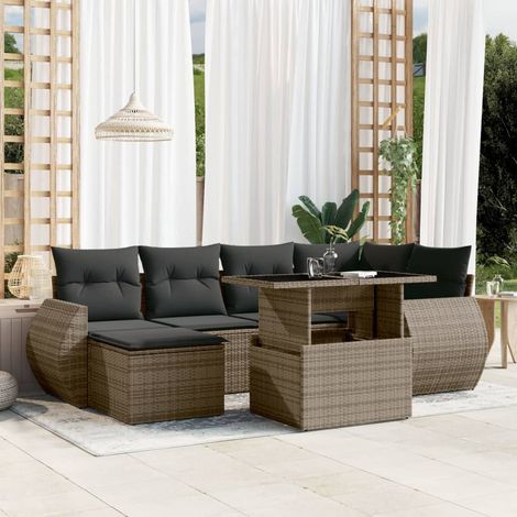 Canapé d'Extérieur 7 Places Gris - Set Salon Jardin en Résine Tressée avec Coussins, Table Réglable et Modulaire (1/5)