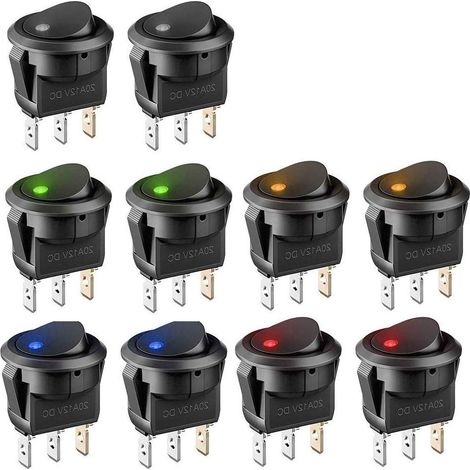 10 interruttori da 12 V, interruttore da 12 Volt da 20 A, interruttore automatico, interruttore a bilanciere a LED con 5 colori casuali, interruttori per luci auto, interruttore a bilanciere CC (1/5)