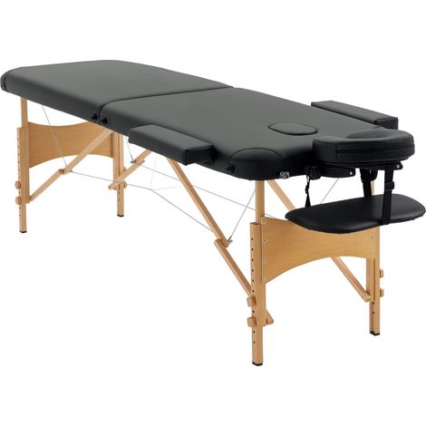 Klappbare Massageliege, höhenverstellbare Behandlungsliege für Spas und Salons, Kunstleder, Holz, schwarz