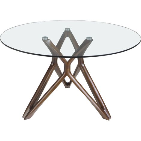 Table ronde verre trempé et pieds noyer Angel Cerda - Noyer brun transparent (1/5)
