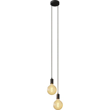 Lampada a sospensione multipla a 2 cadute completa di cavo tessile e finiture in metallo  Kit fai da te - Con lampadina - Nero - No