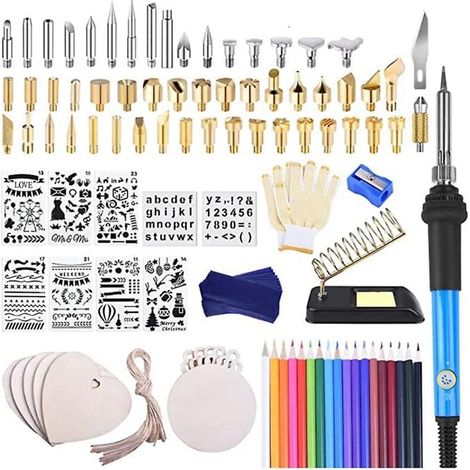 Kit Combustion Bois 115 Pièces Outil Fer à Souder avec Prise Américaine