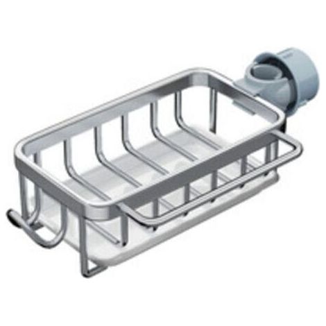 Escurridor de esponja extraíble para fregadero de cocina, con bandeja de goteo (plateado) (1/4)