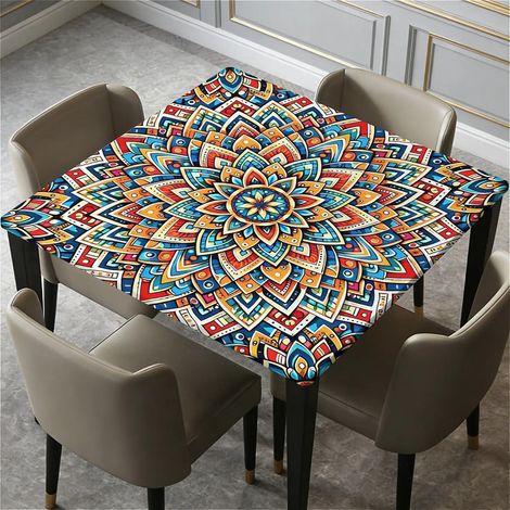 Quadratische Tischdecke 90x90cm mit Gummizug, wasserdicht, abwaschbar, Outdoor, Mandala-Design