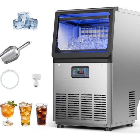 Machine à Glaçons Commerciale 36 kg/24 h Capacité de Stockage de 6 kg, Pour Restaurant Bar Café Bureau Maison, Appareil à Glace Cube en Acier Inoxydable, Affichage LED, Autonettoyage, Minuterie