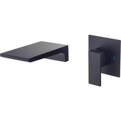 Lavabo entièrement en cuivre gris anthracite avec double poignée, robinet encastré pour eau chaude et froide, robinet de lavabo mural.