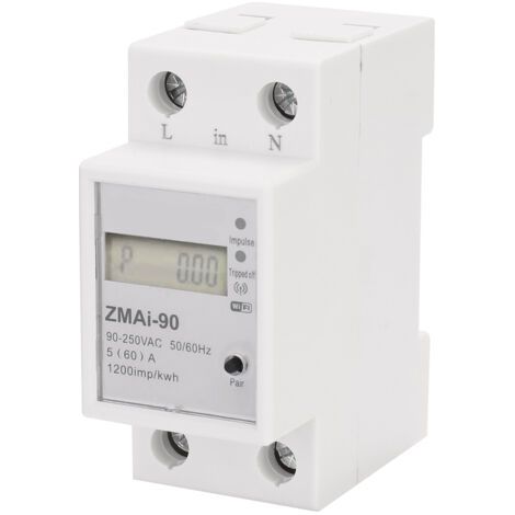Compteur d’énergie monophasé intelligent Wi-Fi, capable de surveiller la consommation d’énergie, la puissance (en watts) et l’énergie (en kilowattheures), compatible avec les applications Smartlife/Tu