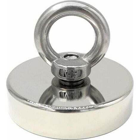 RHG aimant néodyme 140 kg force diamètre 60 mm, aimants avec anneaux de levage puissant pour l'industrie et la science, pêche magnétique