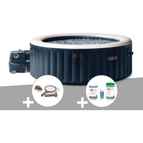 Kit spa gonflable Intex PureSpa Blue Navy rond Bulles 4 places + Kit d'entretien + Kit de traitement brome