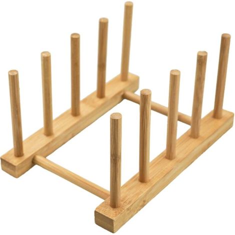 Portapiatti da cucina in legno di bambù per tagliere, scolapiatti, organizer per stoviglie, tazza, coperchio pentola (4 scomparti)