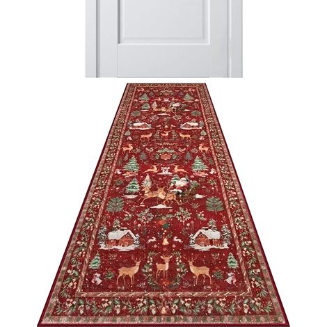 Weihnachtsläufer-Teppich, rutschfest, waschbar, Winterurlaub, Bodenmatte, weicher Weihnachtsbaum, Weihnachtsmann, Teppich, für Innenbereich, Schlafzimmer, Esszimmer, Badezimmer, Eingangsbereich (1/5)