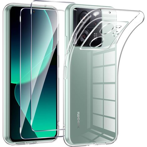 Coque pour Xiaomi 13T/13T Pro avec 2 Pièces Protection Écran en Verre Trempé,Ultra Transparente Silicone en Gel TPU Souple pour Xiaomi 13T 4G Couqe,Antichoc Anti-Jaune Etui Bumper (1/5)