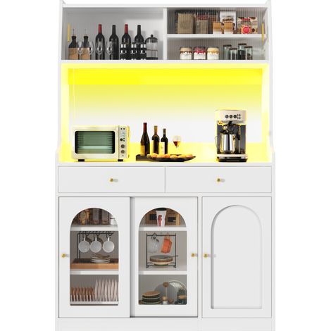 CHICFURN Credenza da cucina 120x40x180 cm bianca in MDF e truciolare con LED e 2 cassetti (1/5)