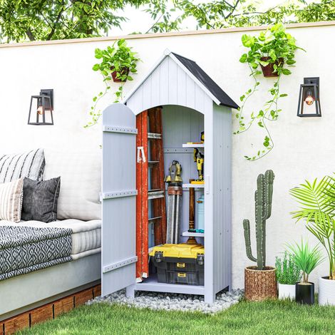 Outsunny Abri de jardin en bois cabane de jardin exterieur armoire de jardin avec toit bitumé 3 étagères porte avec loquet rangement et stockage extérieurs pour terrasse 77.5 x 54.2 x 179.5 cm blanc (1/5)