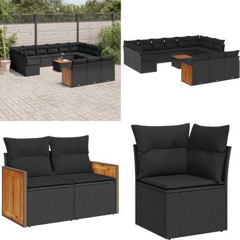14-tlg. Garten-Sofagarnitur mit Kissen Schwarz Poly Rattan - Gartenmöbel Set - Rattan Möbel - Outdoor Möbel - Lounge Set - Esstisch - Home & Living (1/5)