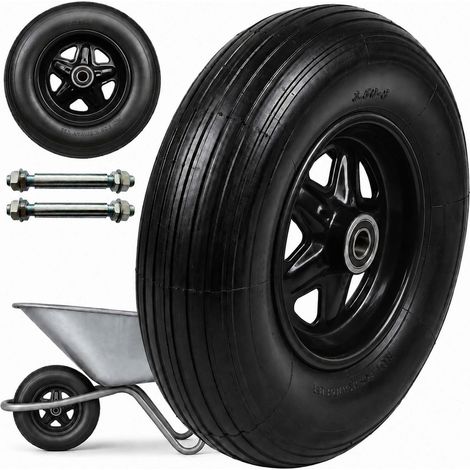 Relaxdays Lot 2 roues 3.50-8 caoutchouc plein jante acier avec axe roue de rechange pour brouette noir