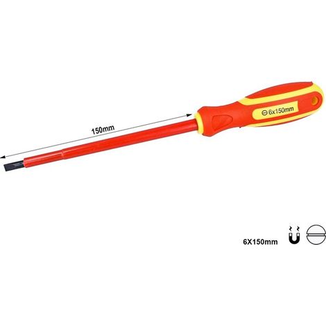 Cacciavite Isolato a Taglio 6X150mm Lama Isolante Per Elettricista
