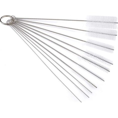 10 Pièces Tube Brosse de Nettoyage, Goupillon Nettoyage pour Bouteille en Verre Tuyau, Brosses de Nettoyage pour Bébé Biberon Paille e Bouilloire Clavier(Blanc) (1/5)