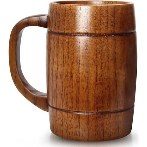 Handgeschnitzter Bierkrug aus Holz, geeignet für Damen und Herren, Kaffee, Tee, Geschenk, 414 ml, braun (1/5)