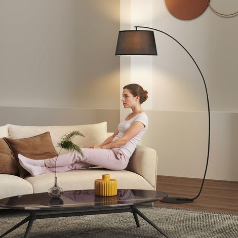Lámpara de pie de arco curvado para salón - Lámpara de arco metálica moderna - Lámpara de pie metálica de lino negro