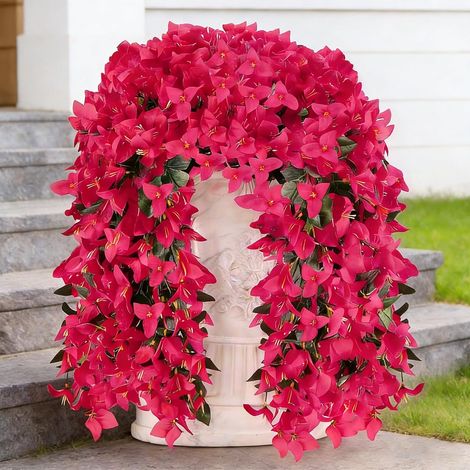 Artificial Bougainvillea Outdoor UV Resistant Fake Flowers Hanging Fake Flowers for Conservatory Balcony Patio Outdoor Planter (Rose Red) (1/5)