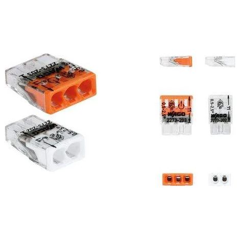 Lot de 10 bornes 2 entrées et 10 bornes 3 entrées sans leviers, rigide et souple, 4 mm² WAGO