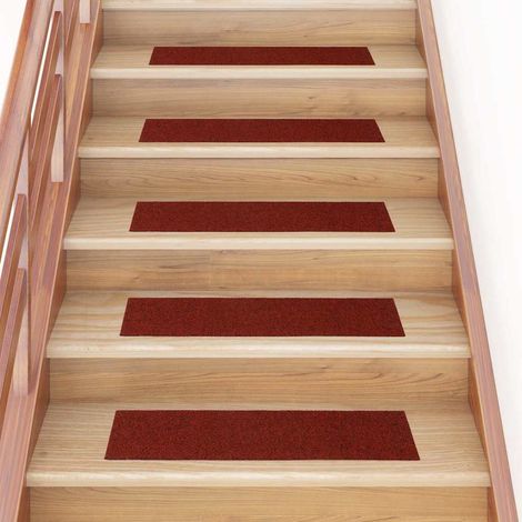 vidaXL Felpudos autoadhesivos para escaleras, 15 unidades, 76 x 20 cm, color burdeos, rectangulares (1/5)