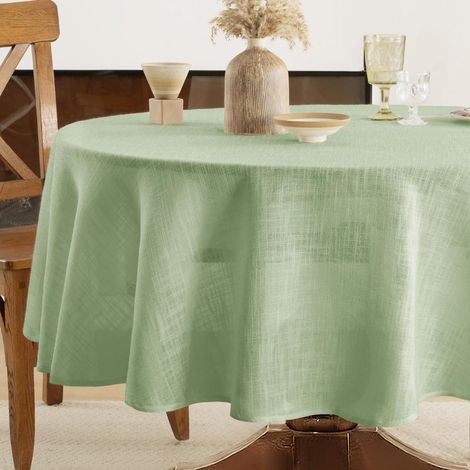 Nappe Ronde 140 cm Vert Clair Lavable Aspect Lin Imperméable Jardin & Outdoor