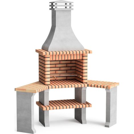 Barbecue d'angle en briques Roma 160x58x240 cm avec grille 66x44 cm Barbecue de jardin en béton et briques (1/5)