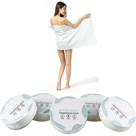 Grande serviette compressée 42 x 27 pouces, serviettes de voyage jetables en comprimés, 100 % coton, pour le camping, le sport et la randonnée (5 pièces) (1/5)