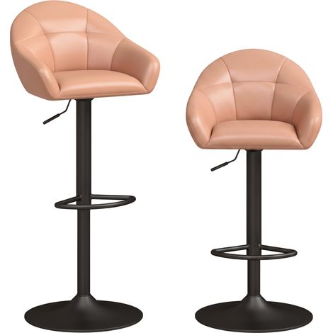 Tabouret de bar - HOMCOM - lot de 2, hauteur réglables, pivotant 360°, dossier, accoudoirs - métal - 49,5x48,5x86-108cm - marron (1/5)