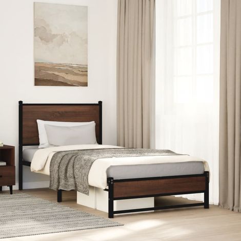Estructura de cama sin colchón metal marrón roble 75x190 cm