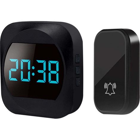 Sonnette sans fil à génération automatique, horloge, sonnette sans fil tout-en-un, téléavertisseur, sonnette intelligente, étanche IP44 (noir) (1/5)