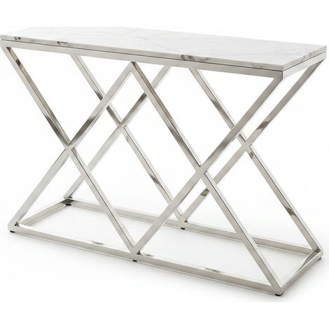 Console métal chrome base triangulaire plateau effet marbre 120 cm TRIANGLE (1/4)