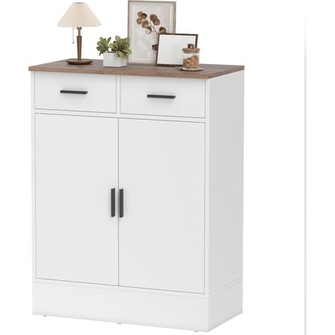 HOMCOM Credenza Moderna con Armadietto a 2 Ante e 2 Cassetti Bianco e Legno (1/5)