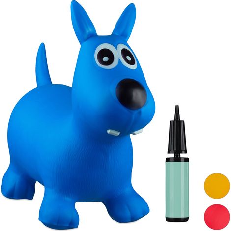 Relaxdays Hopping Dog, Air Pump Included, Up to 50 kg, BPA-Free, Space Hopper, Blue