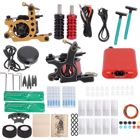 Kit Tatouage Complet Professionnel pour Débutant, Alimentation Électrique, Aiguilles, Cordon de Connexion, 90-265V, Prise UE (1/5)