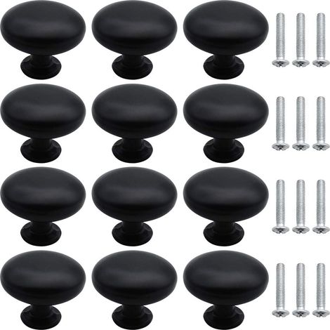 12 Pièces Tiroir de Porte Poignée Métal Massif Bouton de Meubles avec Vis Tiroir Ouverture Boutons pour Placard Amoire Cuisine Boîte à Chaussures Mettre la Table Garde-Robe Noir