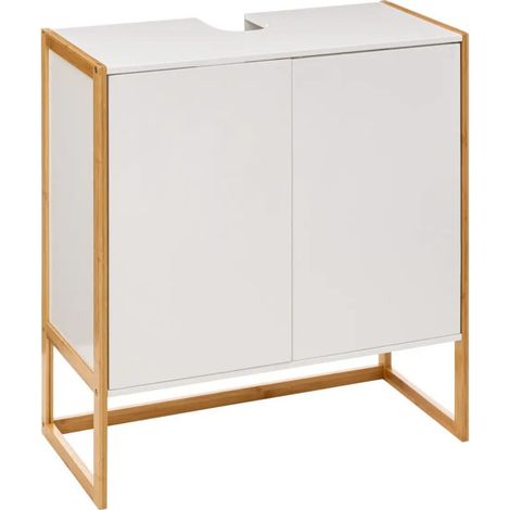 Five Simply Smart – Meuble sous lavabo 80 cm – 2 portes – MDF blanc – Dimensions L. 70 x l. 33 x H. 80 cm – Système d'ouverture push (1/4)