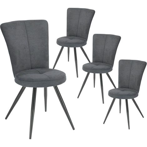 Lot de 4 chaises assise matelassée tissu toucher doux gris pieds métal laqué anthracite - ELLIPSE (1/4)