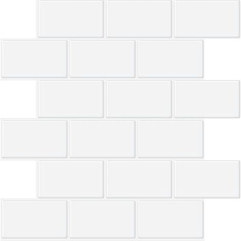 Crédence adhésive pour cuisine et salle de bain, carrelage adhésif imitation carrelage blanc, carrelage mural adhésif imperméable en PVC 3D Metro, 4 pièces (blanc, 5 feuilles) (1/4)