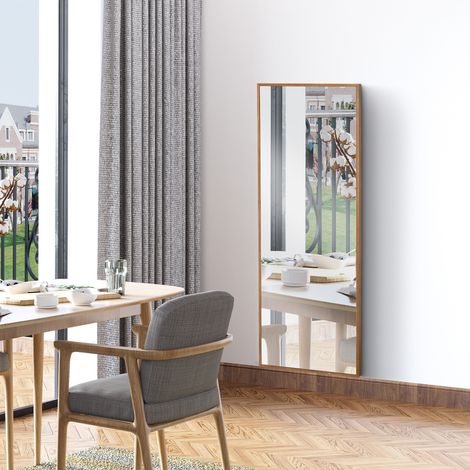 Specchio da parete a figura intera 45x125 cm, grande specchio rettangolare in legno, stile moderno per soggiorno e camera da letto, colore naturale.